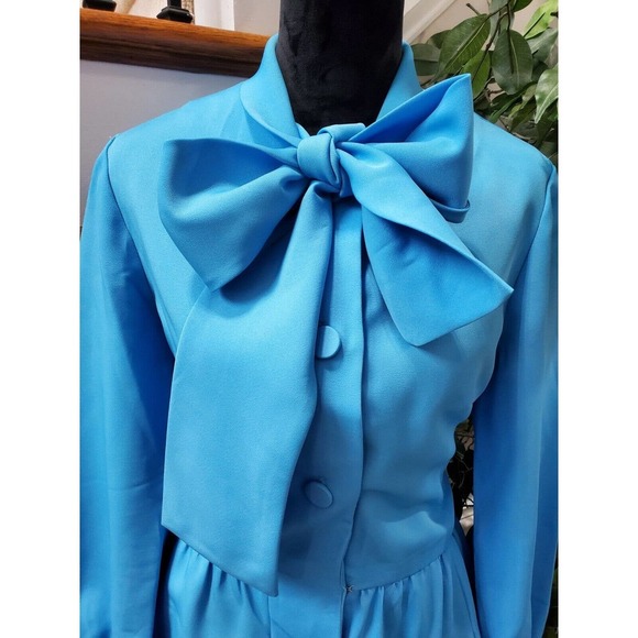 VTG Misscontinental Blue Polyester Long Sleeve Buttons Front Knee Length Dress - Picture 2 of 12